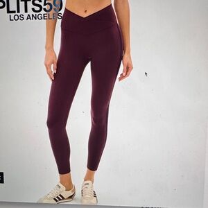 Splits59 Maroon Leggings with Navy Side Stripe